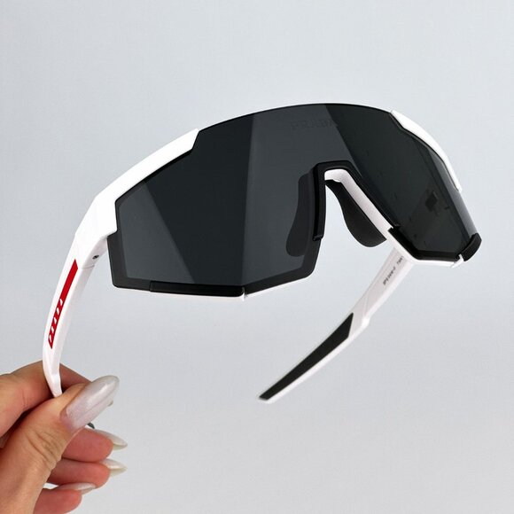 Prada PS04WSF TWK06F Sunglasses White Rubber Dark Grey Rectangle Unisex